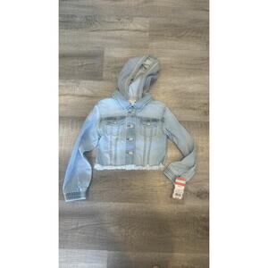 Cat & Jack Gray Blue Cropped Denim Jean Jacket Hooded Girl Size 6-7 Small New